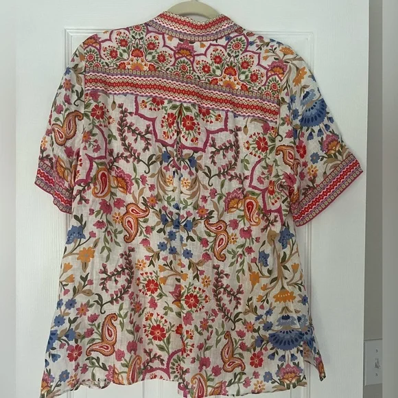 HALE BOB Los Angeles 100% Linen Colorful Button down short sleeve top - Picture 5 of 5